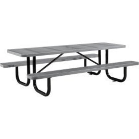 GLOBAL EQUIPMENT 8 ft. Rectangular Outdoor Steel Picnic Table, Perforated Metal, Gray 694555GY